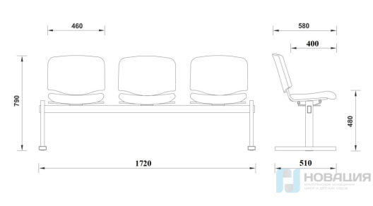 Блок стульев для актового зала трехместный, сидения неоткидные