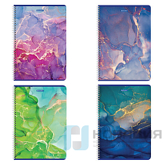 Тетрадь А4, 96 л., BRAUBERG, гребень, клетка, матовая ламинация, "Marble", 404063