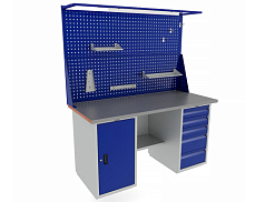 Металлический слесарный верстак двухтумбовый Профи, 1866x1600x750 мм