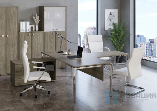 Стол для руководителя с тумбой и брифинг-приставкой