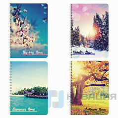 Тетрадь А4, 96 л., BRAUBERG, гребень, клетка, обложка картон, 4 СЕЗОНА, 403071