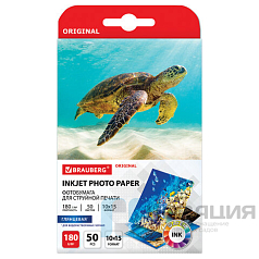 Фотобумага глянцевая, 10х15 см, 180 г/м2, односторонняя, 50 листов, BRAUBERG ORIGINAL, 364009