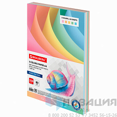 Бумага цветная BRAUBERG, А4, 80 г/м2, 250 л., (5 цветов х 50 листов), пастель, для офисной техники, 112463