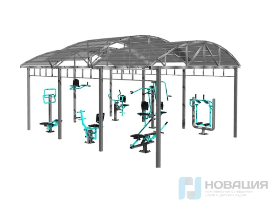 Тренажерная беседка уличная на 10 тренажеров