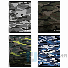 Тетрадь А4, 96 л., BRAUBERG, гребень, клетка, обложка картон, "Military", 404057