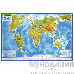 Карта мира физическая 120х78 см, 1:25М, с ламинацией, интерактивная, европодвес, BRAUBERG, 112379