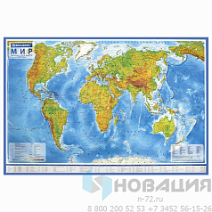 Карта мира физическая 101х66 см, 1:29М, с ламинацией, интерактивная, в тубусе, BRAUBERG, 112378