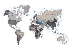 Деревянная карта мира на прозрачном оргстекле, с подсветкой (борнео грей)